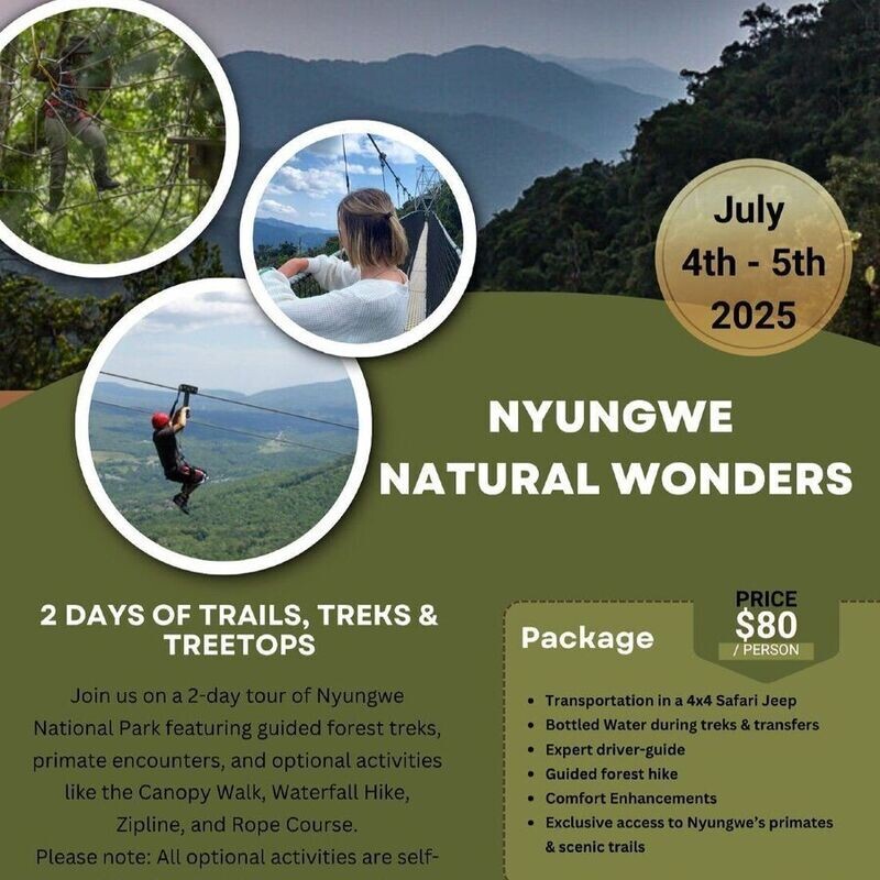 2-Day Nyungwe Escape - Hikes, Canopy Walk, Waterfall, Zipline & Rope Course