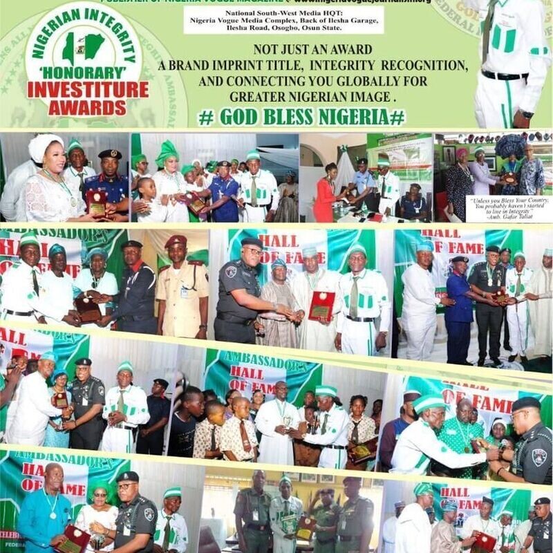 Nigerian Integrity Ambassador Hall of Fame Induction Award Conferment 2025 Annual VIPs in Oshogbo