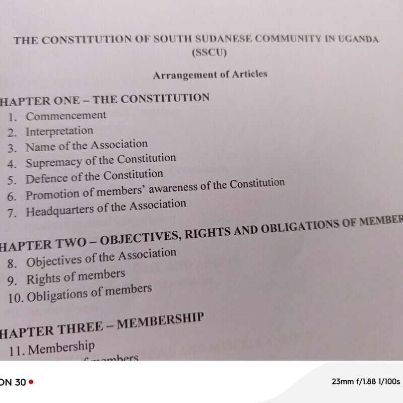 Review of South Sudanese Community Constitution in Uganda
