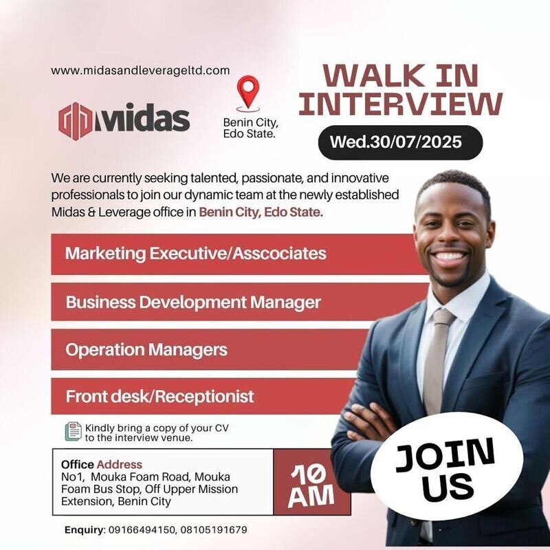 Walk In Interview, Benin City