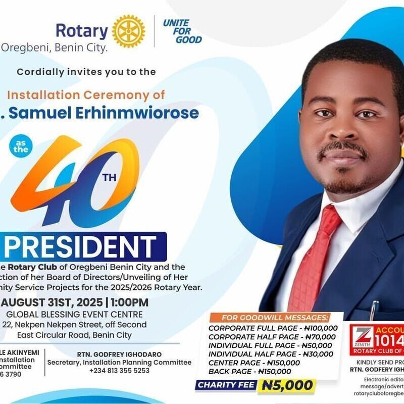 Installation Ceremony of the 40th President of Rotary Club of Oregbeni Benin City
