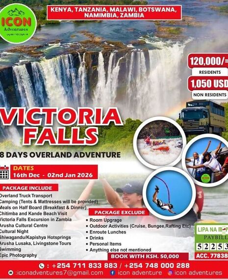 Victoria Falls Mega Holiday Getaway 18Days 17nightsKsh.120,000PP