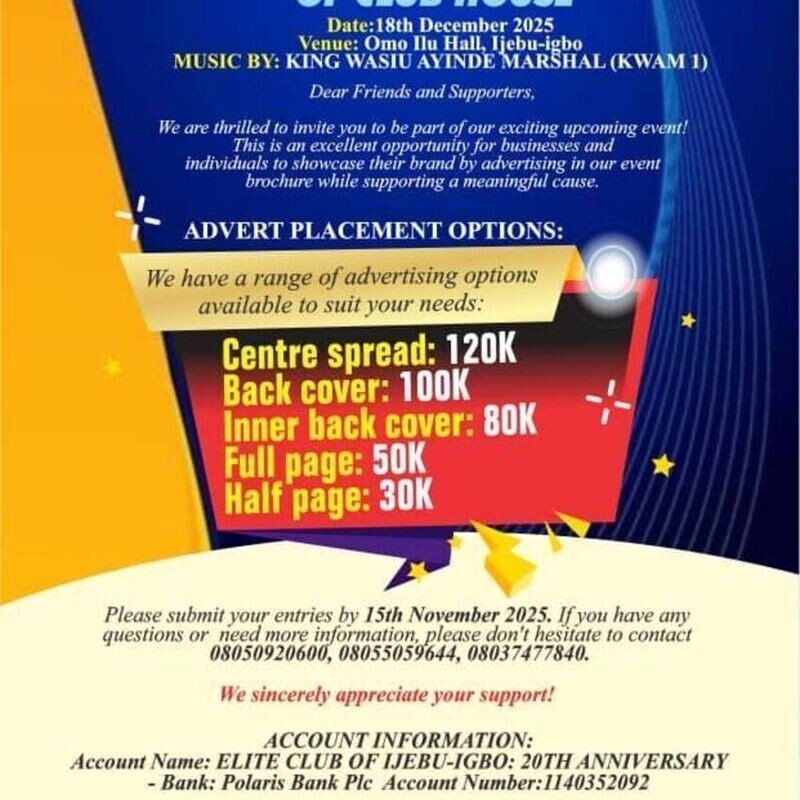 20th Anniversary and Fundraising of the Elite Club of Ijebu Igbo