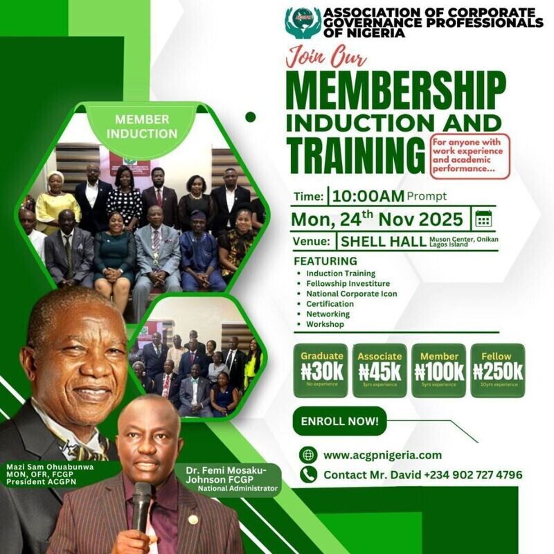 INDUCTION AT ASSOCIATION OF CORPORATE GORVERNANCE PROFESSIONALS OF NIGERIA